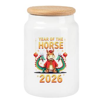 Chinese New Year Of The Horse 2026 - Keksdose mit Holzdeckel - Weiß - Vorne
