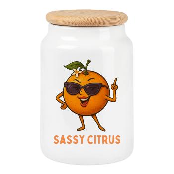 Agrumes Impertinents avec lunettes de soleil - Boîte à biscuits avec couvercle en bois - blanc - Devant