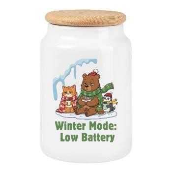 Winter Mode: Tired, Wrapped Up & Hungry - Cookie Jar with Wooden Lid - white - Front
