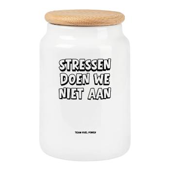 We don't stress - Cookie Jar with Wooden Lid - white - Front