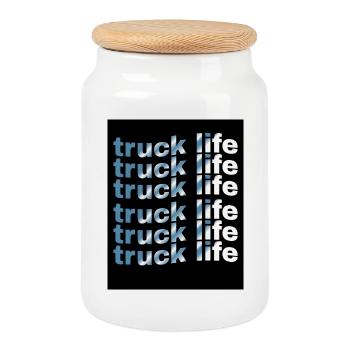 Truck Life Grid Gradient - Cookie Jar with Wooden Lid - white - Front