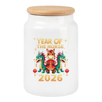 Chinese New Year Of The Horse 2026 - Cookie Jar with Wooden Lid - white - Front
