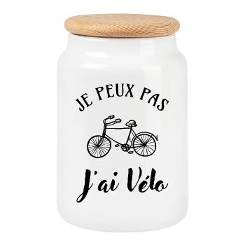 Je peux pas j'ai Vélo - Boîte à biscuits avec couvercle en bois - blanc - Devant