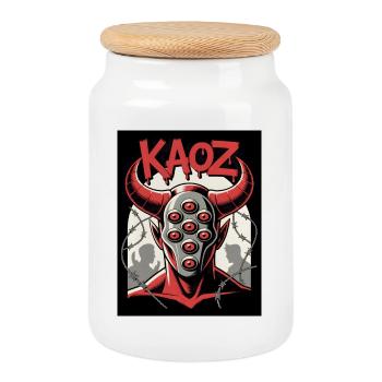 KAOZ Dämon mit Augen - Keksdose mit Holzdeckel - Weiß - Vorne