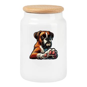 Parle au Paw Boxer Boxerhalter Boxerhund - Boîte à biscuits avec couvercle en bois - blanc - Devant