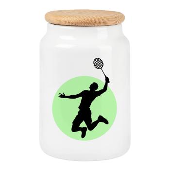 Silhouette du joueur de badminton – Puissance écrasante - Boîte à biscuits avec couvercle en bois - blanc - Devant