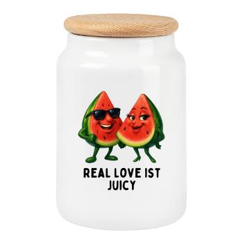 Duo de melons Juicy Love - Boîte à biscuits avec couvercle en bois - blanc - Devant
