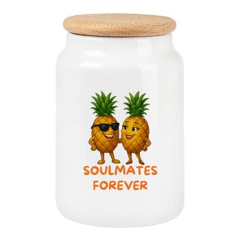 Ananas d’âmes sœurs pour toujours - Boîte à biscuits avec couvercle en bois - blanc - Devant