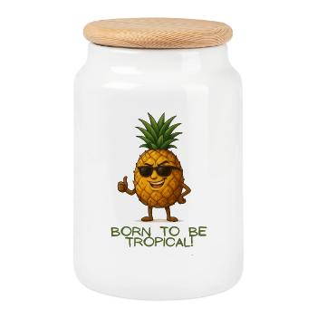 Tropische Ananas mit Stil - Keksdose mit Holzdeckel - Weiß - Vorne