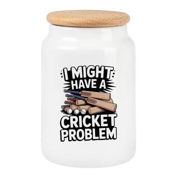 Funny Cricket Saying Vintage Cricket Game - Cookie Jar with Wooden Lid - white - Front