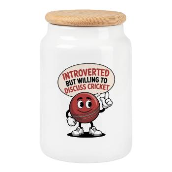 Funny Cricket Saying Vintage Cricket Game - Cookie Jar with Wooden Lid - white - Front
