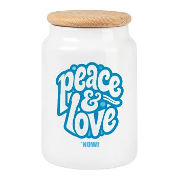 PEACE LOVE #3 - let's talk - Boîte à biscuits avec couvercle en bois - blanc - Devant