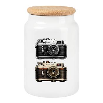 Vintage-Zwillingskamera-Duo - Keksdose mit Holzdeckel - Weiß - Vorne