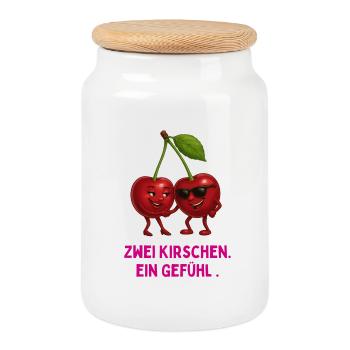 Zwei Kirschen, Ein Gefühl - Keksdose mit Holzdeckel - Weiß - Vorne