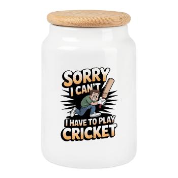 Funny Cricket Saying Vintage Cricket Game - Cookie Jar with Wooden Lid - white - Front