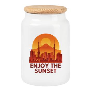 Sunset City Silhouette - Boîte à biscuits avec couvercle en bois - blanc - Devant