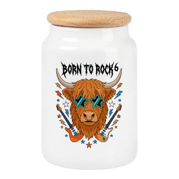 Born To Rock 6 Hochlandrind - Keksdose mit Holzdeckel - Weiß - Vorne