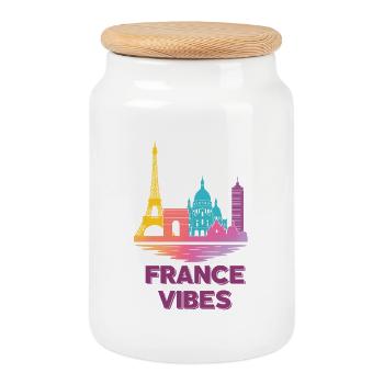 Palette de couleurs de France Vibes Skyline - Boîte à biscuits avec couvercle en bois - blanc - Devant