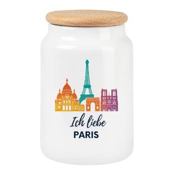 J’adore Paris – design de skyline coloré - Boîte à biscuits avec couvercle en bois - blanc - Devant