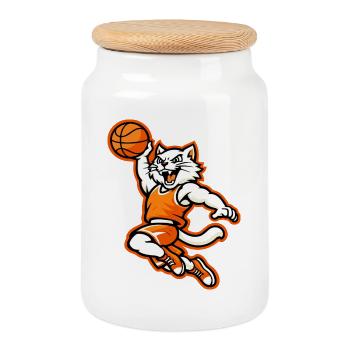 Mascotte du Chat de Dunk de basket en colère - Boîte à biscuits avec couvercle en bois - blanc - Devant
