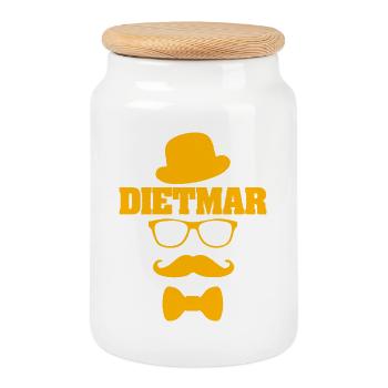 Schnauzer Dietmar - Cookie Jar with Wooden Lid - white - Front