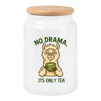 No Drama Alpaca Tea Time - Cookie Jar with Wooden Lid - white - Front