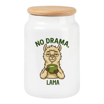 Kein Drama Lama mit Tee - Keksdose mit Holzdeckel - Weiß - Vorne