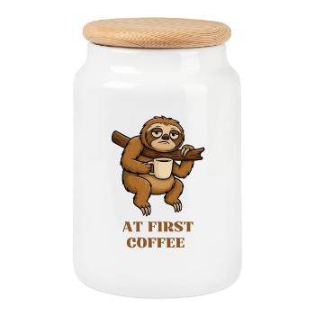 Faules Faultier Kaffee Moment - Keksdose mit Holzdeckel - Weiß - Vorne