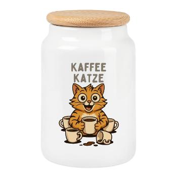 Kaffee Katze Cartoon Tasse Design - Keksdose mit Holzdeckel - Weiß - Vorne