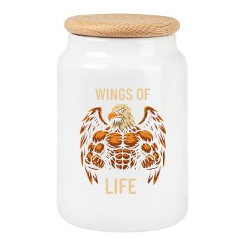 Wings of Life – Eagle Muscles - Cookie Jar with Wooden Lid - white - Front