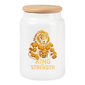 Motif du Lion du Roi de la Force - Boîte à biscuits avec couvercle en bois - blanc - Devant