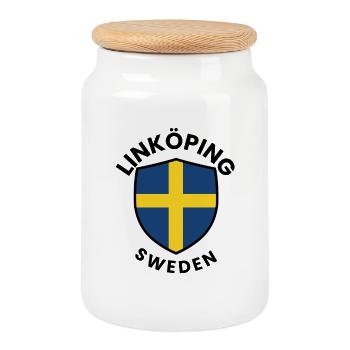 LÄNKÖPING-Schild Schweden - Keksdose mit Holzdeckel - Weiß - Vorne