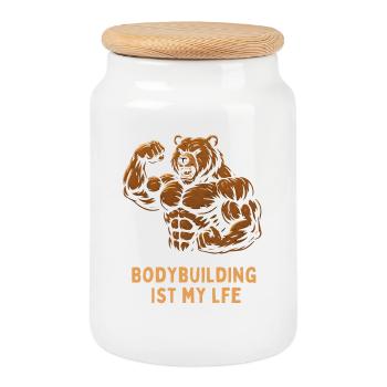 Bodybuilding Is My Life – Bear - Cookie Jar with Wooden Lid - white - Front