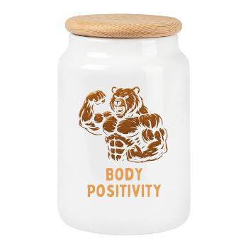 Strong Bear Body Positivity - Cookie Jar with Wooden Lid - white - Front