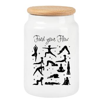 yoga exercises Shirt, hoodie, pillow find your flow - Cookie Jar with Wooden Lid - white - Front