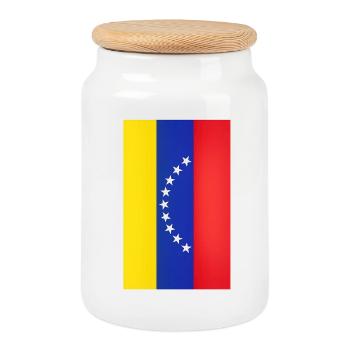 Venezuela Flag Arc Stars - Cookie Jar with Wooden Lid - white - Front