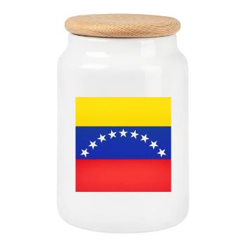 Venezuela Flag Arc Stars - Cookie Jar with Wooden Lid - white - Front