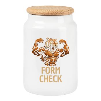 Tiger Strong Shape Check Illustration - Cookie Jar with Wooden Lid - white - Front