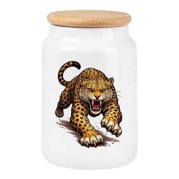 Bande dessinée Léopard Animal - Boîte à biscuits avec couvercle en bois - blanc - Devant