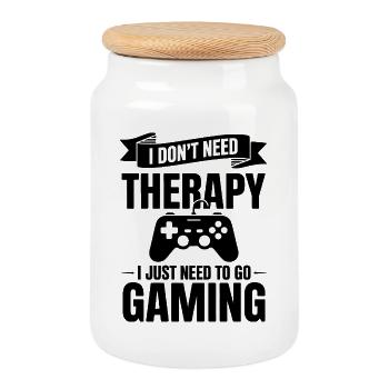I dont need Therapy, I just need Gaming - Cookie Jar with Wooden Lid - white - Front