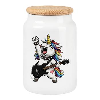Rock Arc-en-ciel Licorne - Boîte à biscuits avec couvercle en bois - blanc - Devant