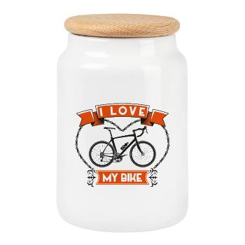 J’aime Mon Vélo – I Love My Bike - Cookie Jar with Wooden Lid - white - Front