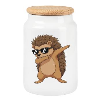 Cool Dabbing Hedgehog Sunglasses Cartoon Art - Cookie Jar with Wooden Lid - white - Front