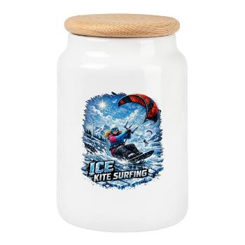 FILLE SKIFEUR DE KITE-SURF D’HIVER - Boîte à biscuits avec couvercle en bois - blanc - Devant