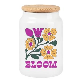 Floral Pop Neon Pink - Cookie Jar with Wooden Lid - white - Front
