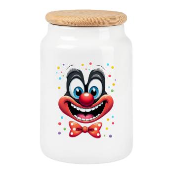 Karneval Clown Kostüm Fasching Fastnacht - Keksdose mit Holzdeckel - Weiß - Vorne