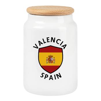 Valencia-Spanien-Schildmuster - Keksdose mit Holzdeckel - Weiß - Vorne