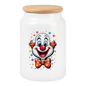 Karneval Clown Kostüm Fasching Fastnacht - Keksdose mit Holzdeckel - Weiß - Vorne