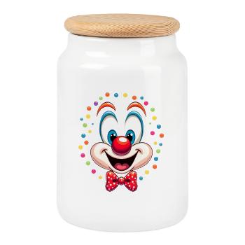 Karneval Clown Kostüm Fasching Fastnacht - Keksdose mit Holzdeckel - Weiß - Vorne