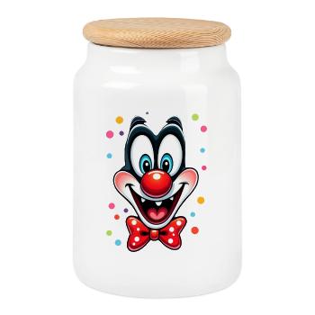Karneval Clown Kostüm Fasching Fastnacht - Keksdose mit Holzdeckel - Weiß - Vorne